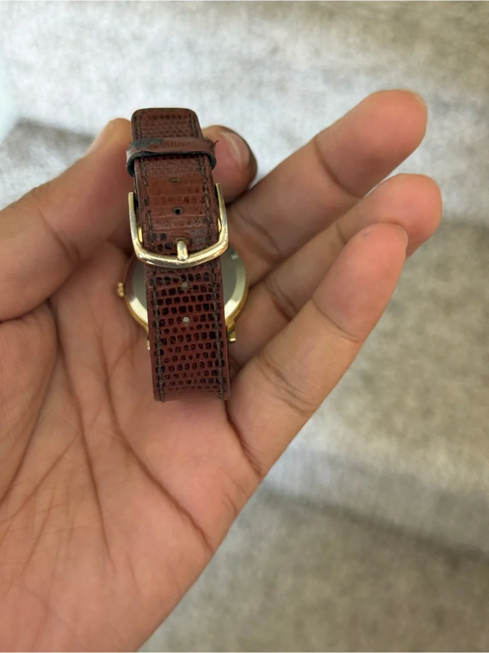 Seiko vintage men’s Gold Dial Watch with Brown Leather Strap